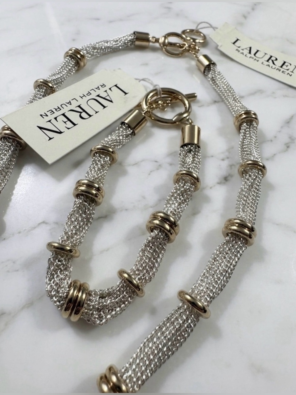 SET Lauren Ralph Lauren
Two-Tone Multi-Chain Ringed
Collar Necklace & Bracelet